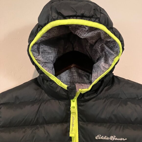 EDDIE BAUER Down Hooded Puffer Coat Boy's Black Green Reversible Size XS 5/6 - Picture 6 of 16